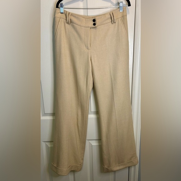 🤩”Talbots” Stylish Wool Blend Tan Wide-Leg Cuffed Pants w/ Pockets Size 10 💛 - Picture 1 of 15